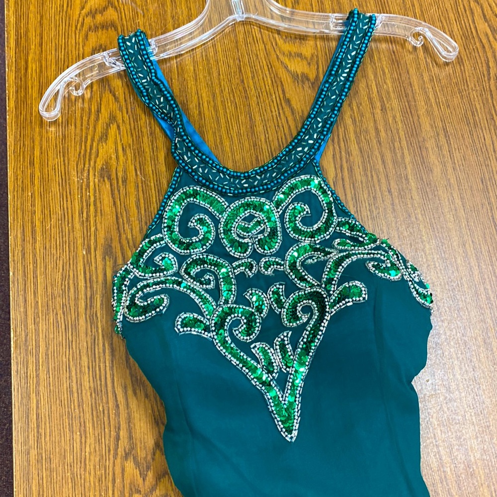 Gorgeous multi colored green short formal with sequins.